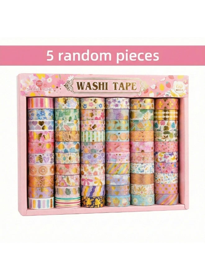Premium Gold-Stamped Washi Tape Set – 5 Random Rolls (2m each) for Scrapbooking, Bullet Journaling & DIY Crafts - Image 1